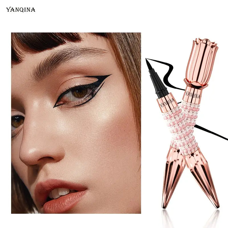 Black Liquid Eyeliner Pen, Rhinestone Bronzing Eyeliner Pen Long Wear Waterproof And Sweat Proof Eye Makeup Tool