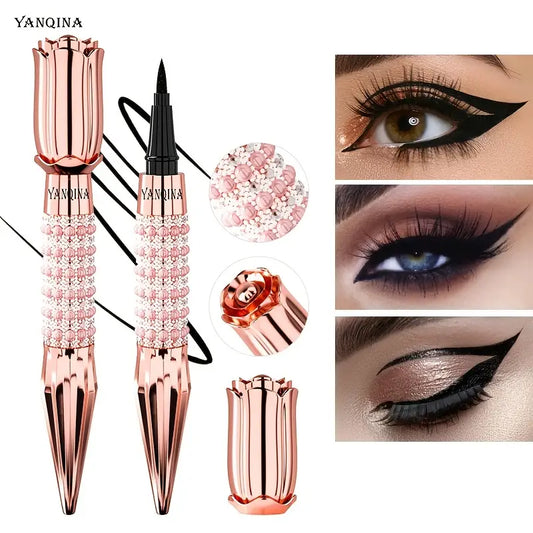 Black Liquid Eyeliner Pen, Rhinestone Bronzing Eyeliner Pen Long Wear Waterproof And Sweat Proof Eye Makeup Tool