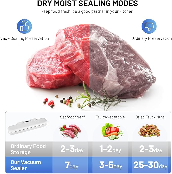 Vacuum Sealer for Food - Professional Foil Sealing Device with 10 Vacuum Bags - Sealing