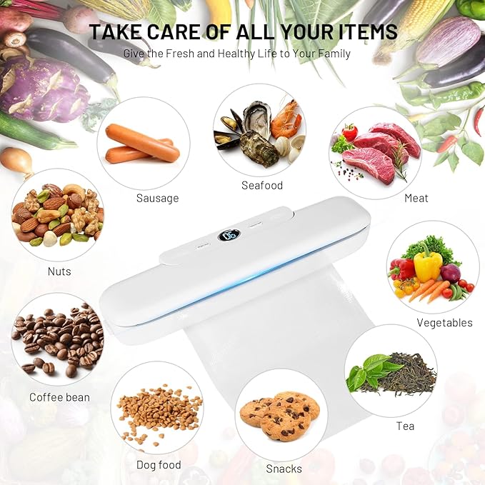 Vacuum Sealer for Food - Professional Foil Sealing Device with 10 Vacuum Bags - Sealing