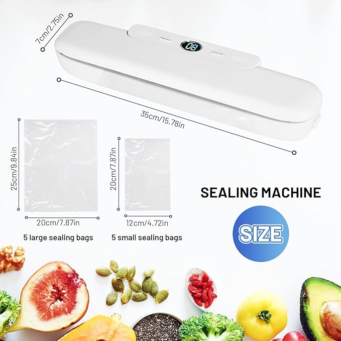 Vacuum Sealer for Food - Professional Foil Sealing Device with 10 Vacuum Bags - Sealing