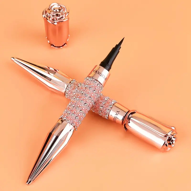 Black Liquid Eyeliner Pen, Rhinestone Bronzing Eyeliner Pen Long Wear Waterproof And Sweat Proof Eye Makeup Tool