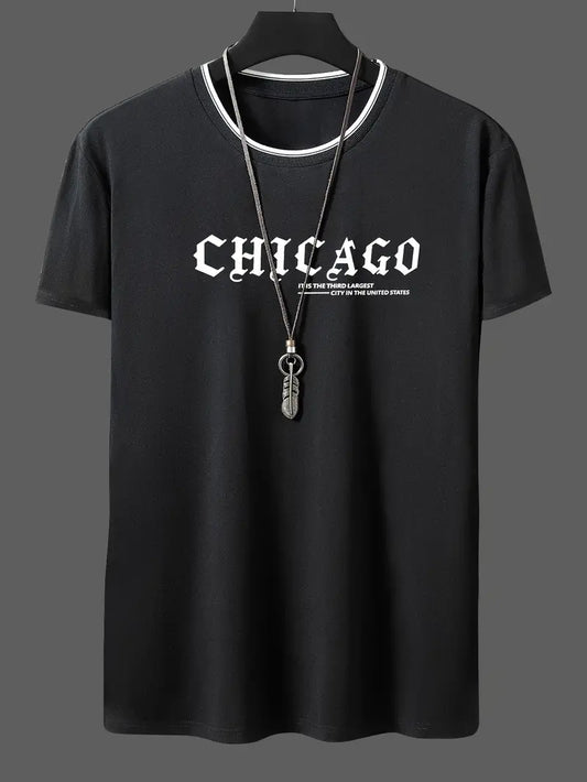 CHICAGO Print Men's Casual Sports Short Sleeve Crew Neck T-shirt