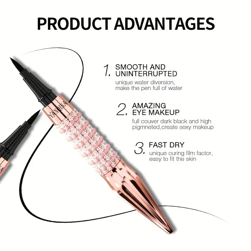 Black Liquid Eyeliner Pen, Rhinestone Bronzing Eyeliner Pen Long Wear Waterproof And Sweat Proof Eye Makeup Tool