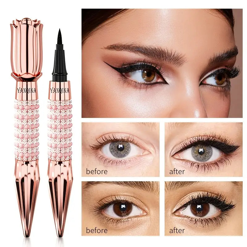 Black Liquid Eyeliner Pen, Rhinestone Bronzing Eyeliner Pen Long Wear Waterproof And Sweat Proof Eye Makeup Tool