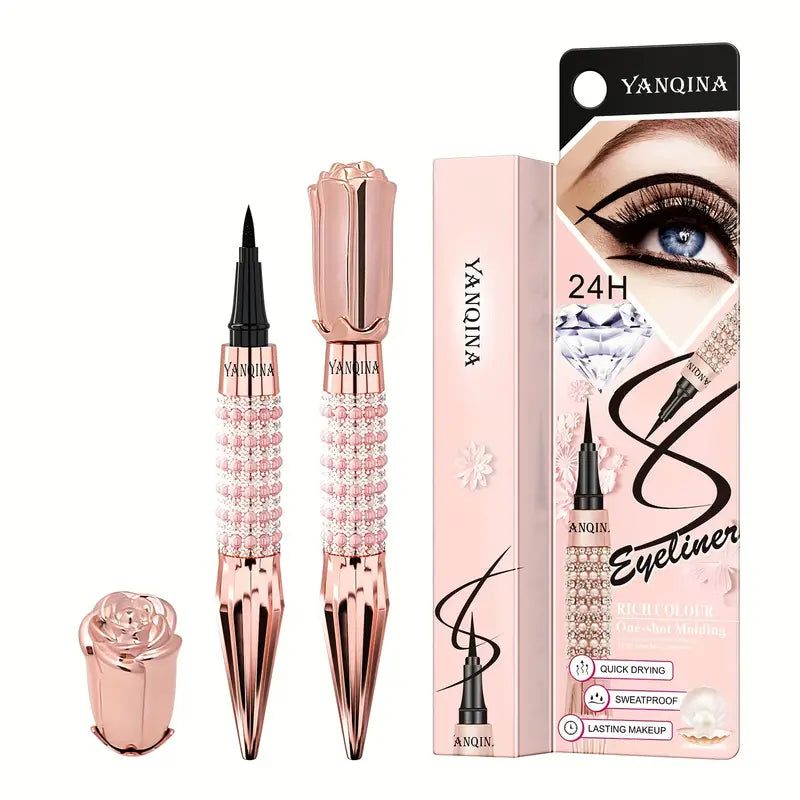 Black Liquid Eyeliner Pen, Rhinestone Bronzing Eyeliner Pen Long Wear Waterproof And Sweat Proof Eye Makeup Tool